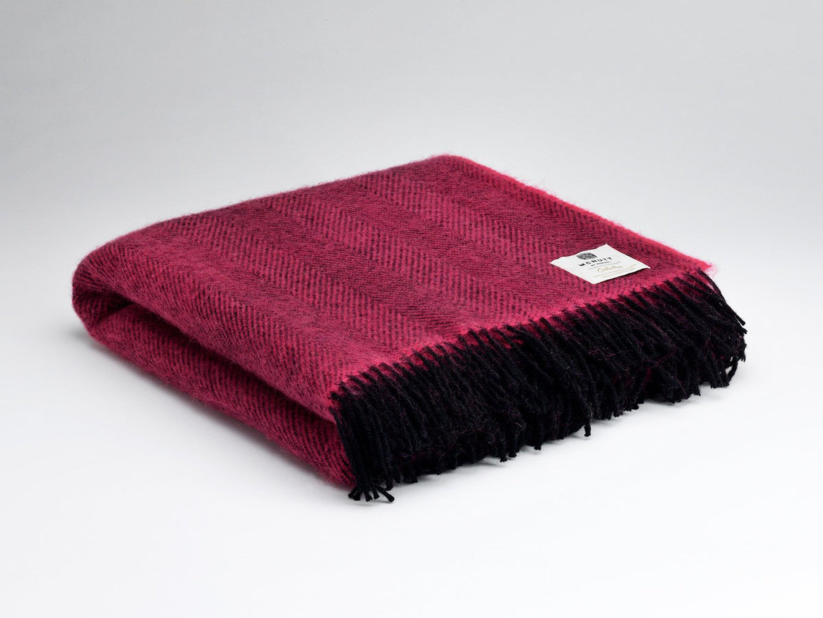 McNutt Irish Wool Blanket Fuchsia Herringbone Doodle & Boom