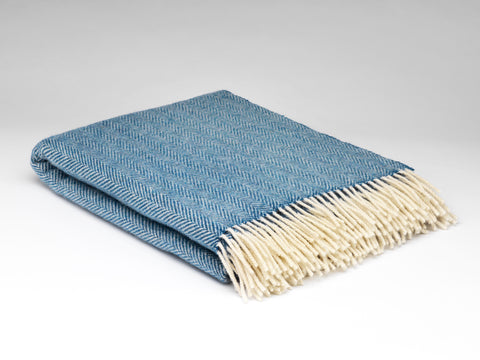 McNutt Irish Wool Blanket - Blue Sky Herringbone