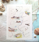 PC FRAMED Illustrated Map Causeway Coast Print, A4 Art Print