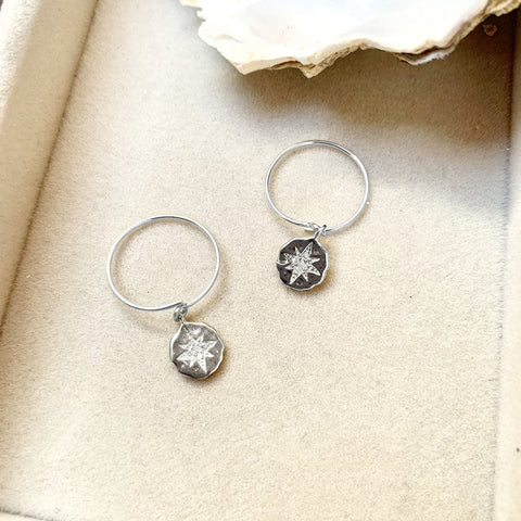 Decadorn Earrings - Silver Plated Coin Star Mini Hoop