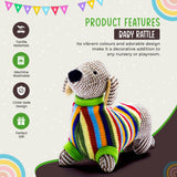 Sausage Dog Baby Rattle with Rainbow Stripe Jumper Knitted