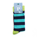 PM Bamboo Socks - Blue & Green Stripe
