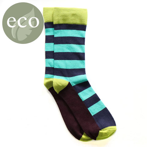 PM Bamboo Socks - Blue & Green Stripe