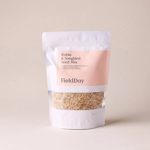 Bag of FieldDay Robin & Songbird Seed Mix on a beige background
