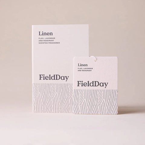 FieldDay linen freshener on a light beige background