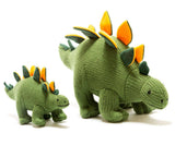 Dinosaur Baby Rattle, Knitted Stegosaurus Green / Orange
