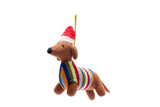 Sausage Dog Christmas Decoration, Knitted Dachshund Decor