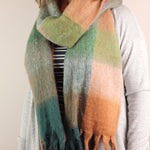 PM Teal & Peach Check Scarf