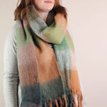 PM Teal & Peach Check Scarf