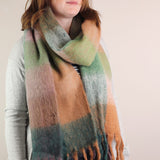 PM Teal & Peach Check Scarf