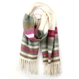 PM Cream & Magenta Stripe Scarf