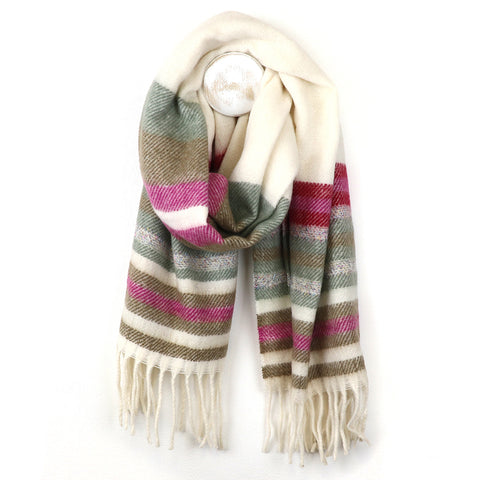 PM Cream & Magenta Stripe Scarf