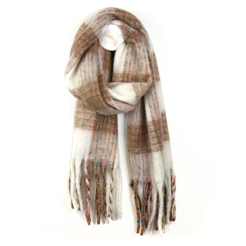 PM Beige mix fluffy check scarf