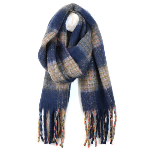 PM Navy mix fluffy check scarf