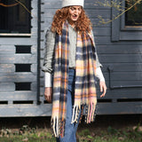 POM Scarf - Molly Yellow, pink and navy blue cosy check