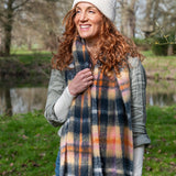 POM Scarf - Molly Yellow, pink and navy blue cosy check