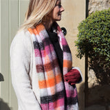 POM Scarf - Molly Magenta, orange and black mix cosy check