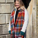 POM Scarf - Jessica Red, lilac and multi mix check weave