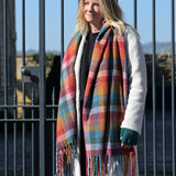 POM Scarf - Jessica Red, lilac and multi mix check weave