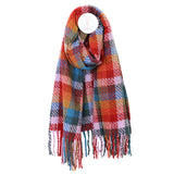 POM Scarf - Jessica Red, lilac and multi mix check weave