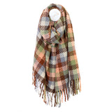 POM Scarf - Jessica Salmon, sage and brown mix check weave