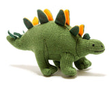 Dinosaur Baby Rattle, Knitted Stegosaurus Green / Orange