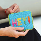 PM Turquoise beaded HEY purse
