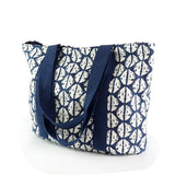 PM Navy abstract cowrie shell print beach bag