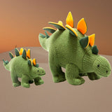 Dinosaur Baby Rattle, Knitted Stegosaurus Green / Orange