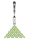 White Irish Linen tea towel with Brussel Sprouts & metal fork print.
