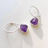 Decadorn Hoop Earrings - Carved Amethyst Silver