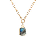 Decadorn Pendant - Labradorite Chunky Chain Gem Slice Gold