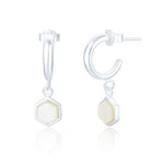 SPK Liga Hexagon Mother of Pearl Hoop Earrings - Silver
