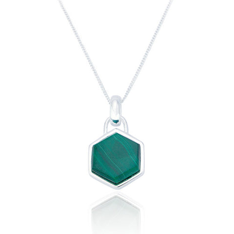 SPK Liga Hexagon Malachite Pendant & Chain - Silver