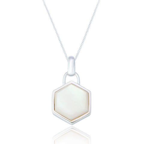 SPK Liga Hexagon Mother of Pearl Pendant & Chain - Silver