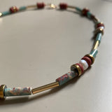 Gist 18” Brass, Stone & Pearl Necklace