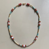 Gist 18” Brass, Stone & Pearl Necklace