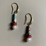 Gist Stone, Pearl, Clay & Gold Plated Hematite Earrings