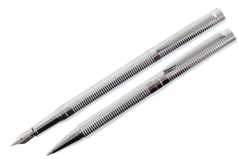 DLCO Ballpoint & Fountain Pen Set - Chrome Ribbed