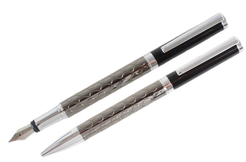 DLCO Ballpoint & Fountain Pen Set - Grey & Black Wave
