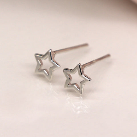 PM Sterling Silver Open Star Stud Earriings