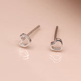 PM Sterling Silver Tiny Cut Out Heart Stud Earrings