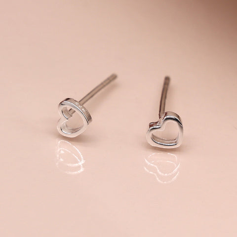 PM Sterling Silver Tiny Cut Out Heart Stud Earrings