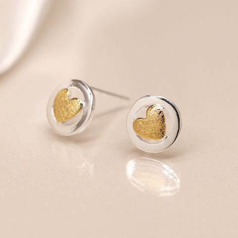PM Sterling Silver Circle & Gold Heart Earrings