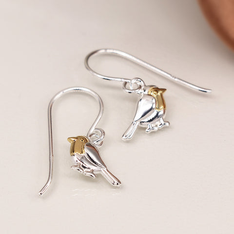 PM Silver & Gold Robin Drop Earrings