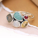 PM Sterling silver faceted multi gemstone ring
