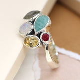 PM Sterling silver faceted multi gemstone ring