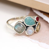 PM Sterling silver faceted multi gemstone ring
