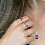 PM Sterling silver faceted multi gemstone ring