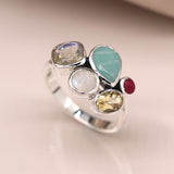 PM Sterling silver faceted multi gemstone ring